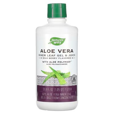Гель и сок из листьев алоэ вера, с алоэ полимаксом, лесные ягоды, Aloe Vera Inner Leaf Gel Juice with Aloe Polymax Wild Berry, Nature's Way, 1 л