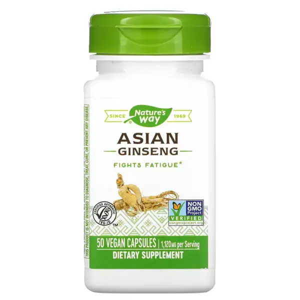 Женьшень азиатский, Asian Ginseng, Nature's Way, 560 мг, 50 веганских капсул - Фото 1