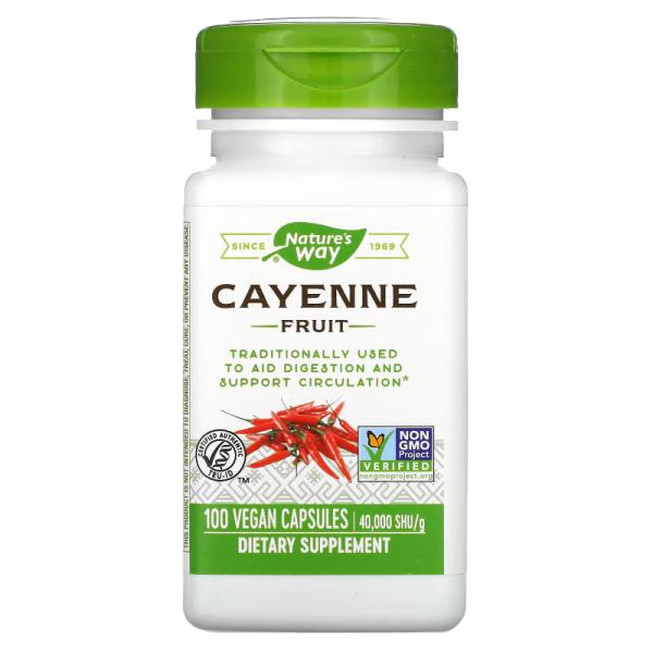 Плод кайенского перца, Cayenne Fruit, Nature's Way, 40 000 SHU/г, 100 веганских капсул - Фото 1