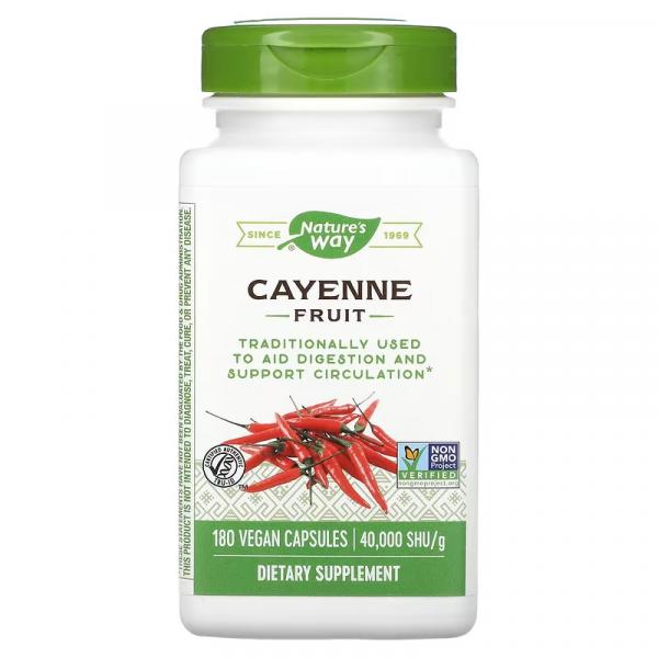 Плод кайенского перца, Cayenne Fruit, Nature's Way, 40 000 SHU/г, 180 веганских капсул - Фото 1