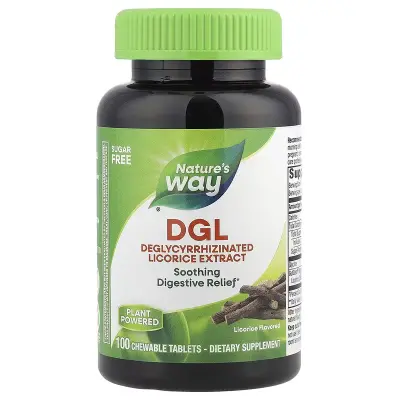 Глицирризинат солодки (экстракт), DGL Deglycyrrhizinated Licorice Extract, Nature's Way, 100 жевательных таблеток