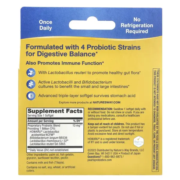 Лактобактерии реутери, Primadophilus Reuteri Pearls, Nature's Way, 1 млрд КОЕ, 60 гелевых капсул - Фото 2
