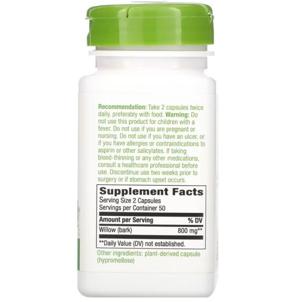 Кора ивы, Willow Bark, Nature's Way, 400 мг, 100 веганских капсул - Фото 2