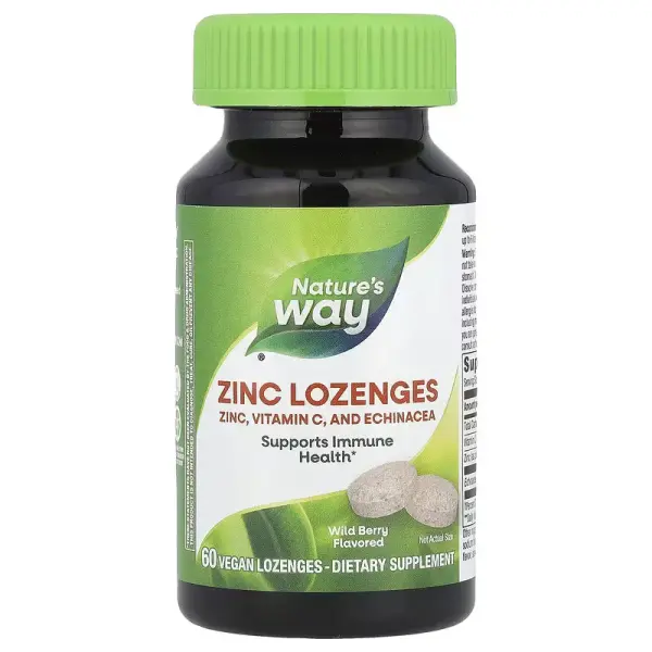 Леденцы с цинком, со вкусом лесной ягоды, Zinc Lozenges Wild Berry Flavored, Nature's Way, 60 веганских леденцов - Фото 1