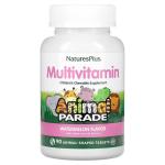 Мультивитамины для детей, вкус арбуза, Children's Chewable Multivitamin Supplement Watermelon, Natures Plus, Animal Parade, 90 жевательных таблеток - Фото миниатюра 1