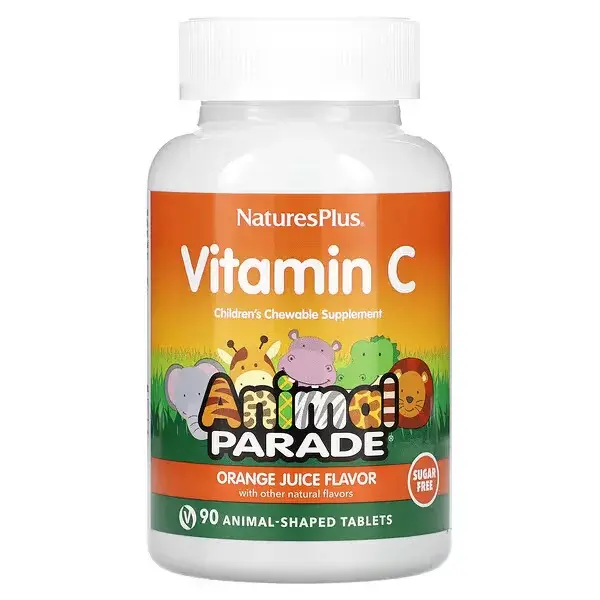 Витамин С, Children's Chewable Vitamin C, Nature's Plus, Animal Parade, апельсиновый вкус без сахара, 90 жевательных конфет - Фото 1