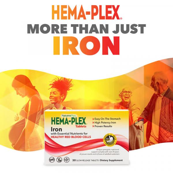 Комплекс для поддержки оптимального здоровья крови, Hema-Plex (Хема Плекс), NaturesPlus, 30 таблеток с длительным высвобождением - Фото 3