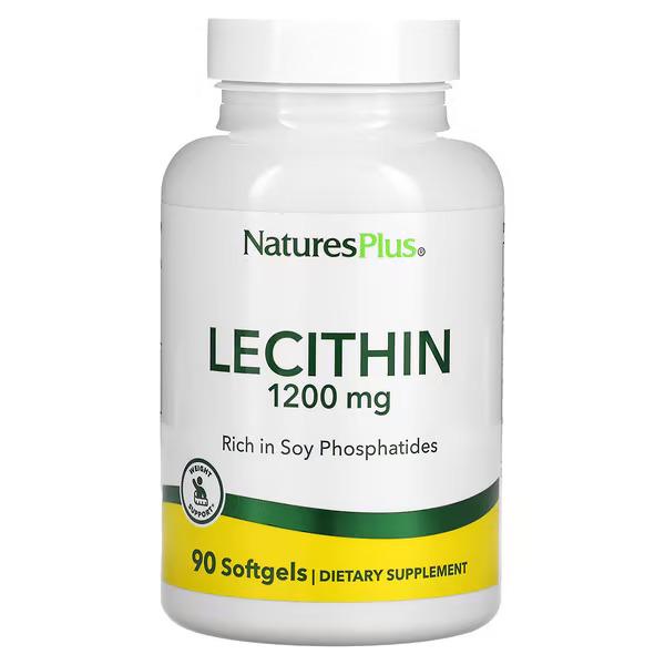 Лецитин, Lecithin, Nature's Plus, 1200 мг, 90 мягких таблеток - Фото 1