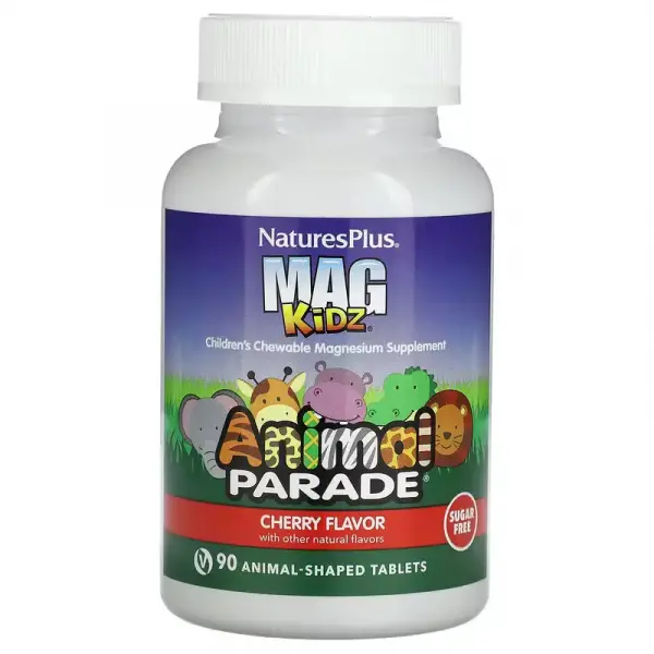 Магний для детей, Children's Magnesium, Nature's Plus, Animal Parade, MagKidz, вкус вишни, 90 жевательных животных - Фото 1