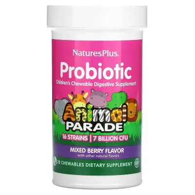 Пробиотик для детей, 7 млрд КОЕ, вкус ягод, Animal Parade, Natures Plus, 30 жевательных таблеток
