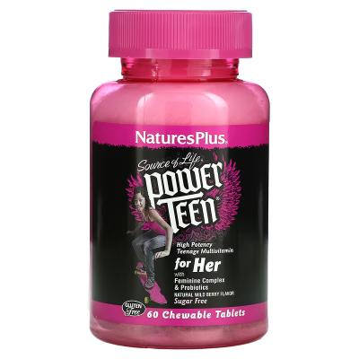 Мультивитамины для девочек-подростков, вкус лесных ягод, Power Teen for Him Wild Berry, NaturesPlus, Source of Life, 60 жевательных таблеток