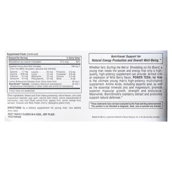 Мультивітаміни для хлопчиків-підлітків, смак лісових ягід, Power Teen for Him Wild Berry, NaturesPlus, Source of Life, 60 жувальних таблеток - Фото 3