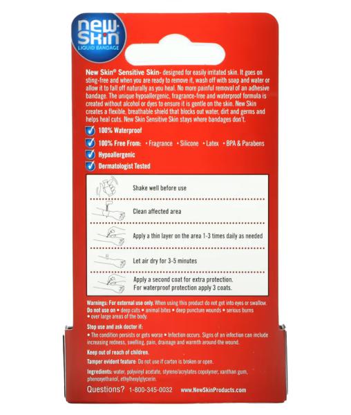 Рідка пов’язка/засіб для захисту шкіри, чутлива шкіра, Liquid Bandage Skin Protectant Sensitive Skin, New Skin, 10 мл - Фото 3
