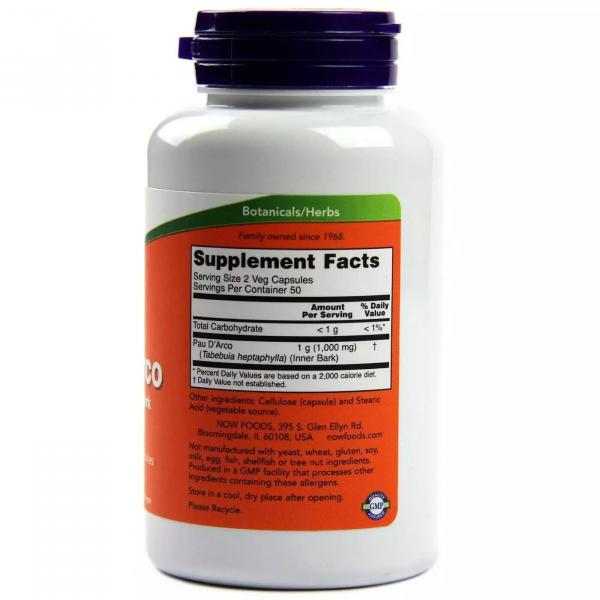 Экстракт муравьиного дерева, По д'арко, Pau D' Arco, Now Foods, 500 мг, 100 капсул  - Фото 2