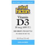 Витамин D3 в каплях, без ароматизаторов, Vitamin D3 Drops, Natural Factors, 400 МЕ, 15 мл  - Фото миниатюра 1