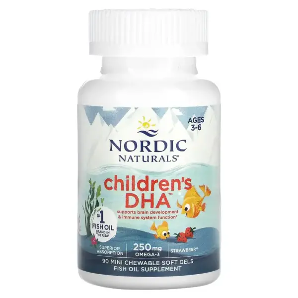 ДГК для детей, клубника, для детей 3–6 лет, Children's DHA Ages 3-6 Strawberry, Nordic Naturals, 62.5 мг, 90 желатиновых мини-капсул - Фото 3