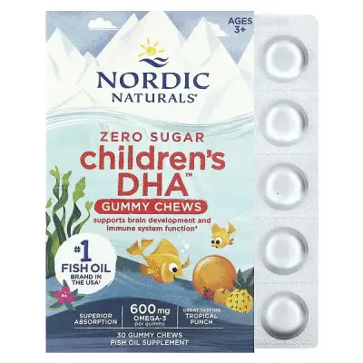 ДГК, вкус тропических фруктов, Children's DHA, Nordic Naturals, 600 мг, 30 жевательных таблеток