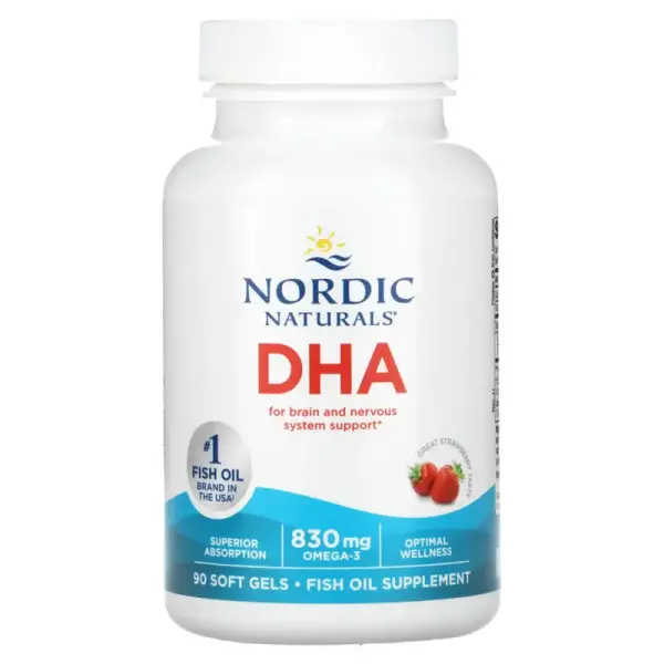 ДГК, зі смаком полуниці, DHA, Nordic Naturals, 90 желатинових капсул - Фото 1