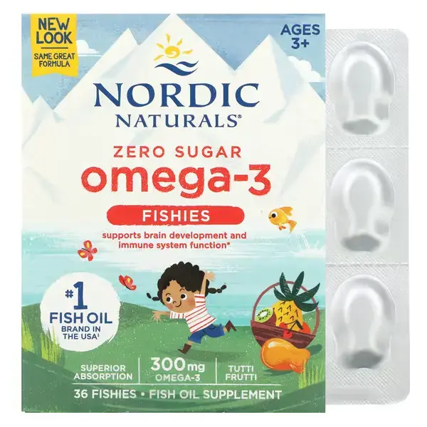Рыбки омега 3 для детей от 3-х лет, Nordic Omega-3 Fishies, Nordic Naturals, 300 мг, 36 таблеток в форме рыбок - Фото 1