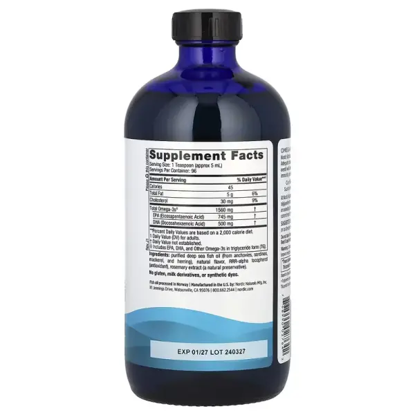 Омега-3, со вкусом лимона, Omega-3, Lemon, Nordic Naturals, 1560 мг, 473 мл - Фото 2