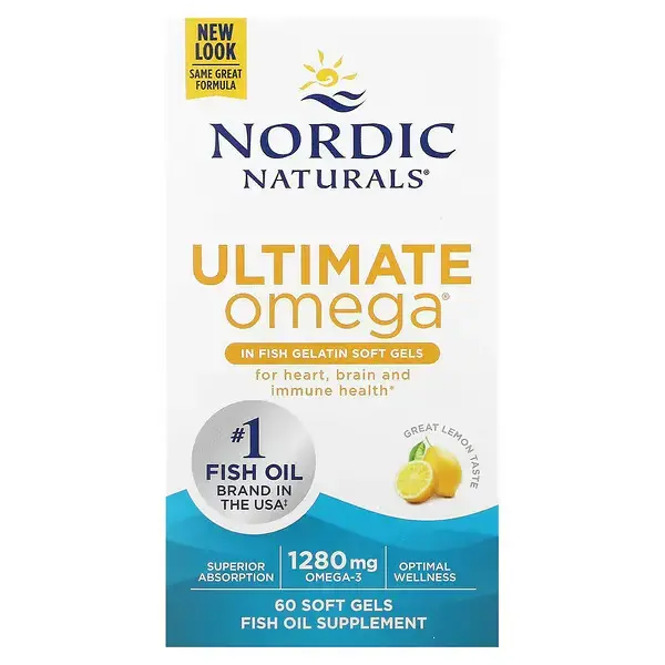 Рыбий жир, со вкусом лимона, Ultimate Omega, Nordic Naturals, 1280 мг, 60 капсул - Фото 1