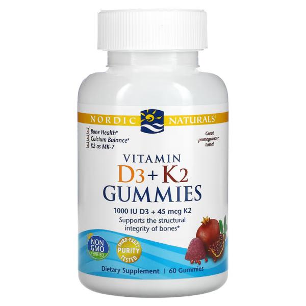 Жевательные конфеты с витаминами D3 и K2, гранат, Vitamin D3-K2 Gummies Pomegranate, Nordic Naturals, 60 жевательных конфет - Фото 1