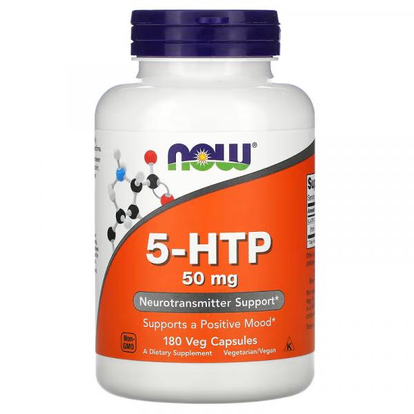 5-гидрокситриптофан, 5-HTP, NOW Foods, 50 мг, 180 капсул в растительной оболочке - Фото 1
