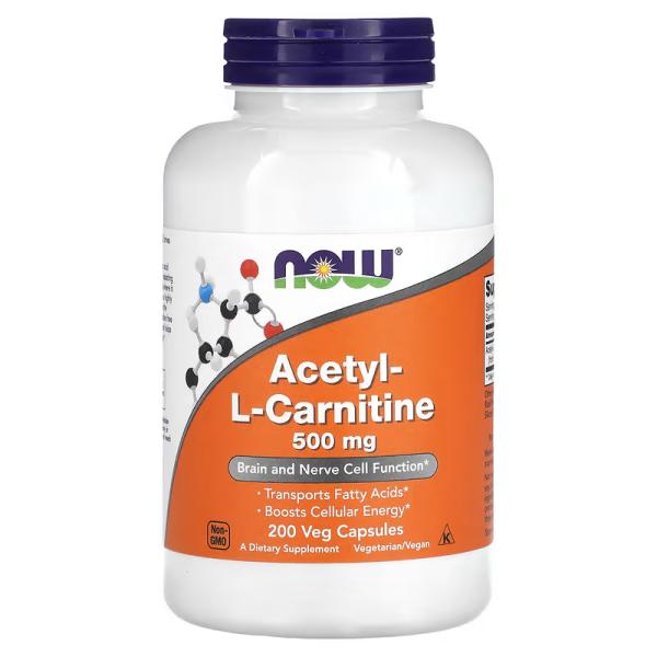 Ацетил-L-карнитин, Acetyl L-Carnitine, NOW Foods, 500 мг, 200 вегетарианских капсул - Фото 1