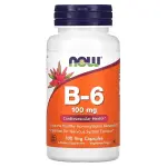 Витамин B6, Vitamin B6, 100 мг, NOW Foods, 100 вегетарианских капсул - Фото миниатюра 1