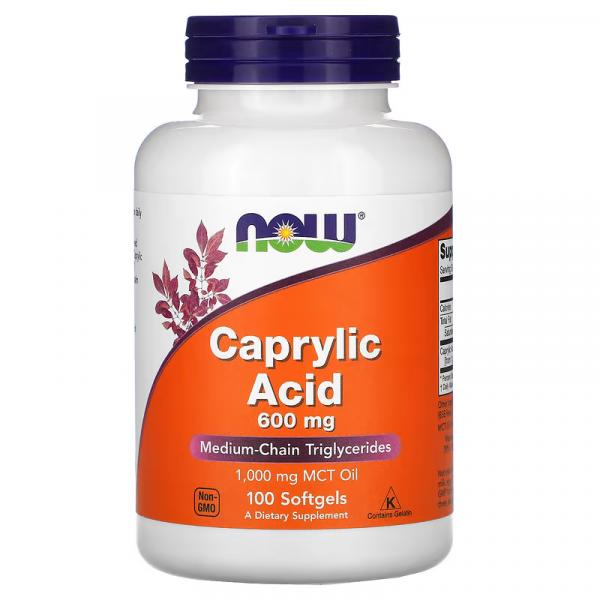 Каприловая кислота, Caprylic Acid, Now Foods, 600 мг, 100 капсул - Фото 1