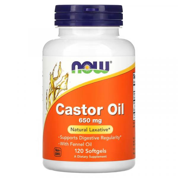 Касторовое масло, Castor Oil, NOW Foods, 650 мг, 120 мягких таблеток - Фото 1