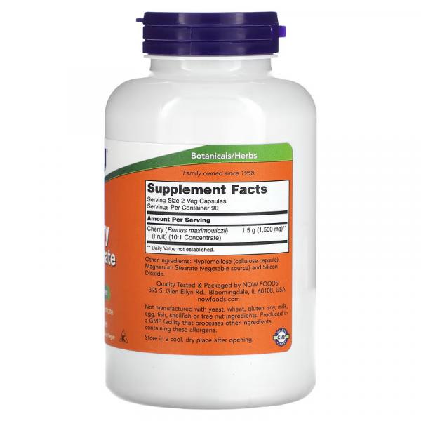 Концентрат вишни, Cherry Concentrat, NOW Foods, 750 мг, 180 растительных капсул - Фото 2