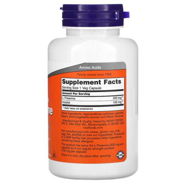 L-теанін подвійної сили, Double Strength L-Theanine, Now Foods, 200 мг, 120 вегетаріанських капсул - Фото 2