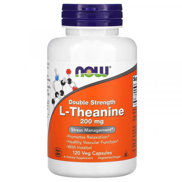 L-теанін подвійної сили, Double Strength L-Theanine, Now Foods, 200 мг, 120 вегетаріанських капсул - Фото 1