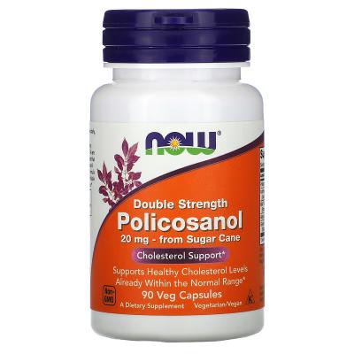 Поликозанол повышенной силы действия, Double Strength Policosanol, NOW Foods, 20 мг, 90 растительных капсул