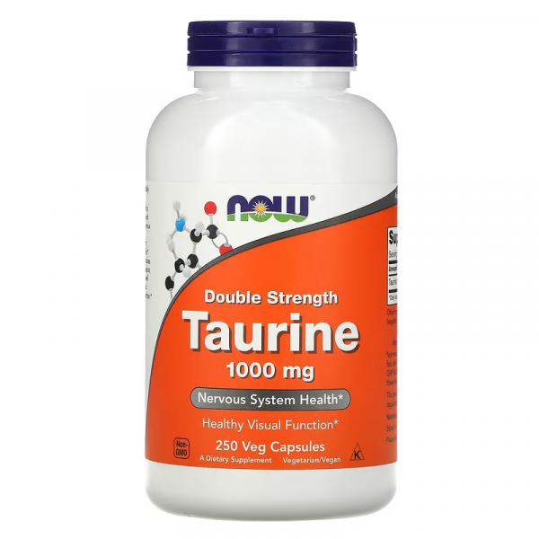 Таурин двойной концентрации, Double Strength Taurine, NOW Foods, 1000 мг, 250 растительных капсул  - Фото 1