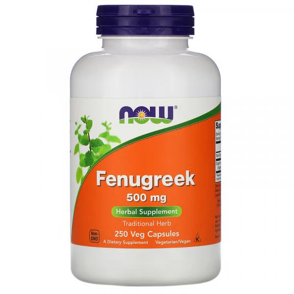Пажитник, Fenugreek, NOW Foods, 500 мг, 250 вегетарианских капсул - Фото 1