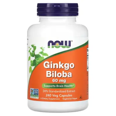 Гинкго билоба, Ginkgo Biloba, 60 мг, NOW Foods, 240 растительных капсул
