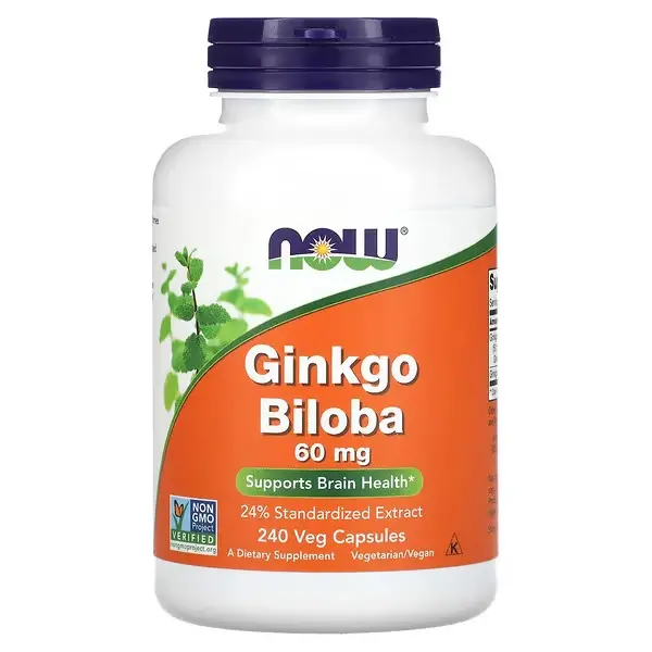 Гінкго білоба, Ginkgo Biloba, 60 мг, NOW Foods, 240 рослинних капсул - Фото 1