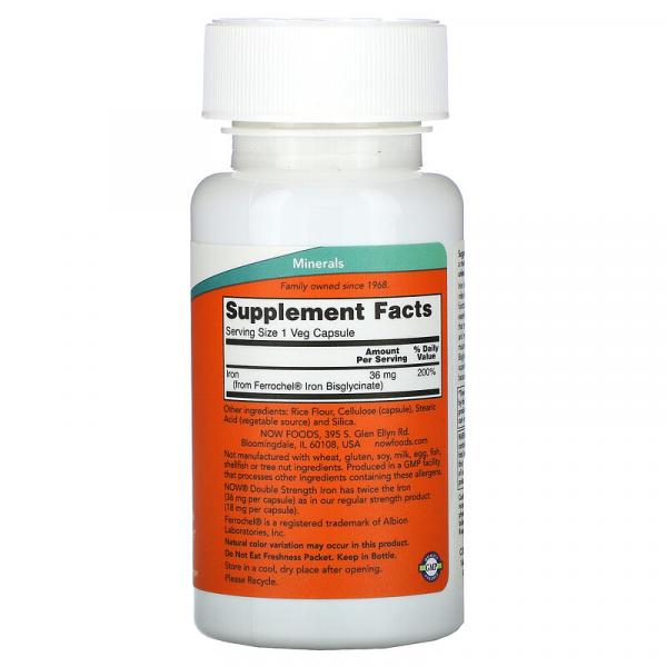Залізо, Iron, Now Foods, 36 мг, 90 капсул - Фото 2