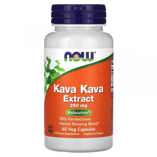 Экстракт кавы кава, Kava Kava Extract, NOW Foods, 250 мг, 60 растительных капсул - Фото 1