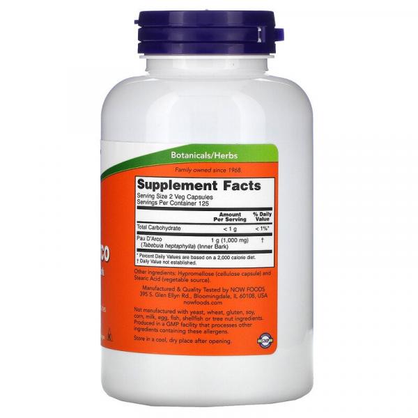 По д'арко, Pau D'Arco, Now Foods, 500 мг, 250 капсул - Фото 2