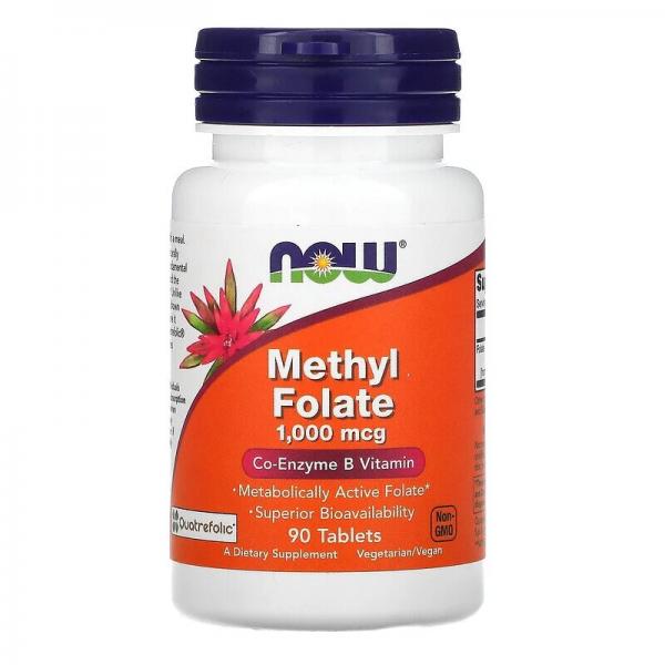 Фолієва кислота, метильована, Methyl Folate, Now Foods, 1000 мкг, 90 таблеток - Фото 1