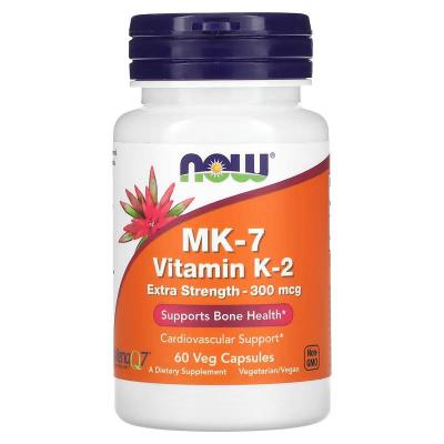 MK-7, витамин K-2, повышенная сила действия, MK-7 Vitamin K-2 Extra Strength, NOW Foods, 300 мкг, 60 растительных капсул