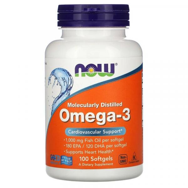 Омега-3, Omega-3, Now Foods, 100 гелевых капсул  - Фото 1