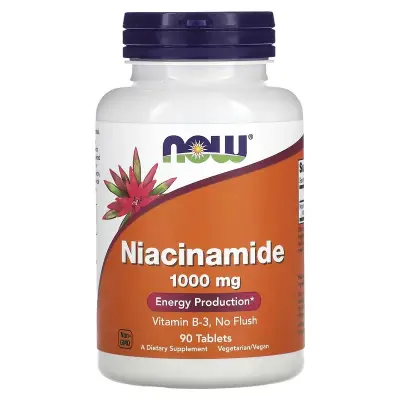 Никотинамид, Niacinamide, NOW Foods, 1000 мг, 90 таблеток