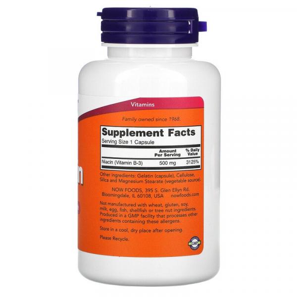 Витамин В3, Ниацин, Niacin, Now Foods, 500 мг, 100 капсул  - Фото 2