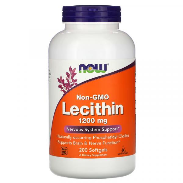Лецитин без ГМО, Non-GMO Lecithin, NOW Foods, 1200 мг, 200 капсул - Фото 1