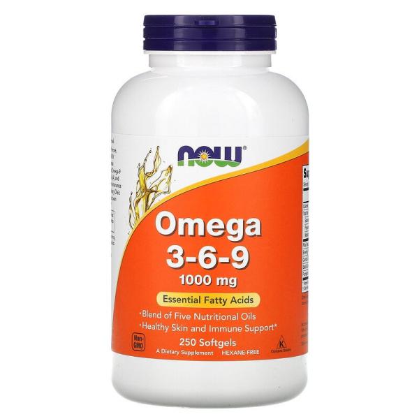 Омега 3 6 9, Omega 3-6-9, Now Foods, 1000 мг, 250 гелевых капсул  - Фото 1