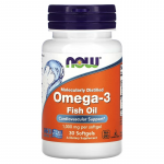 Омега-3 рыбий жир, Omega-3, Now Foods, молекулярно дистиллированный, 30 капсул  - Фото миниатюра 1